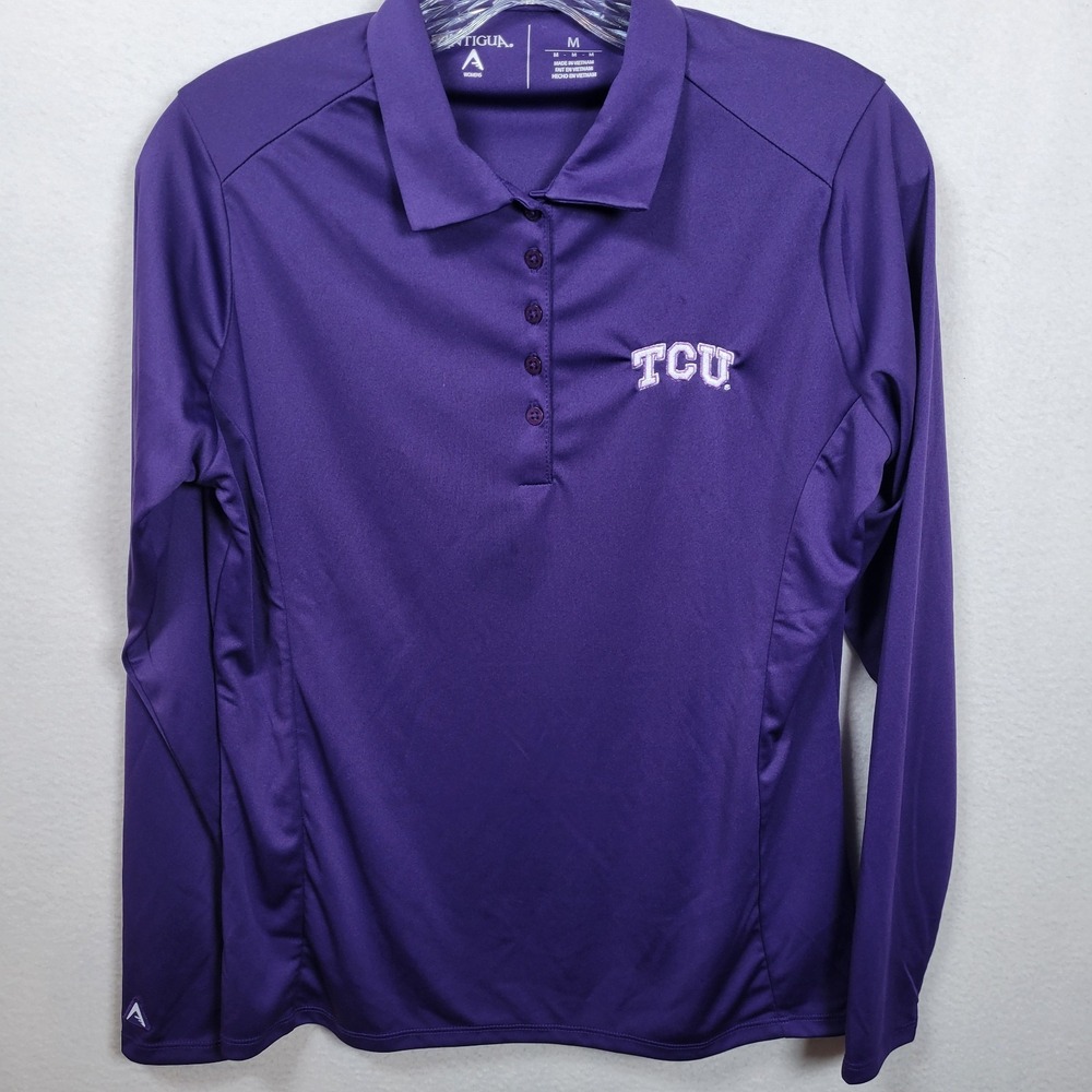 TCU Horned Frogs‎ Antigua Long Sleeve  Embroidered Polo Woman's Size M, Purple